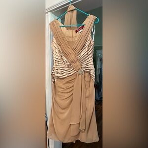 Cache One Shoulder Beige Dress with Embellishment